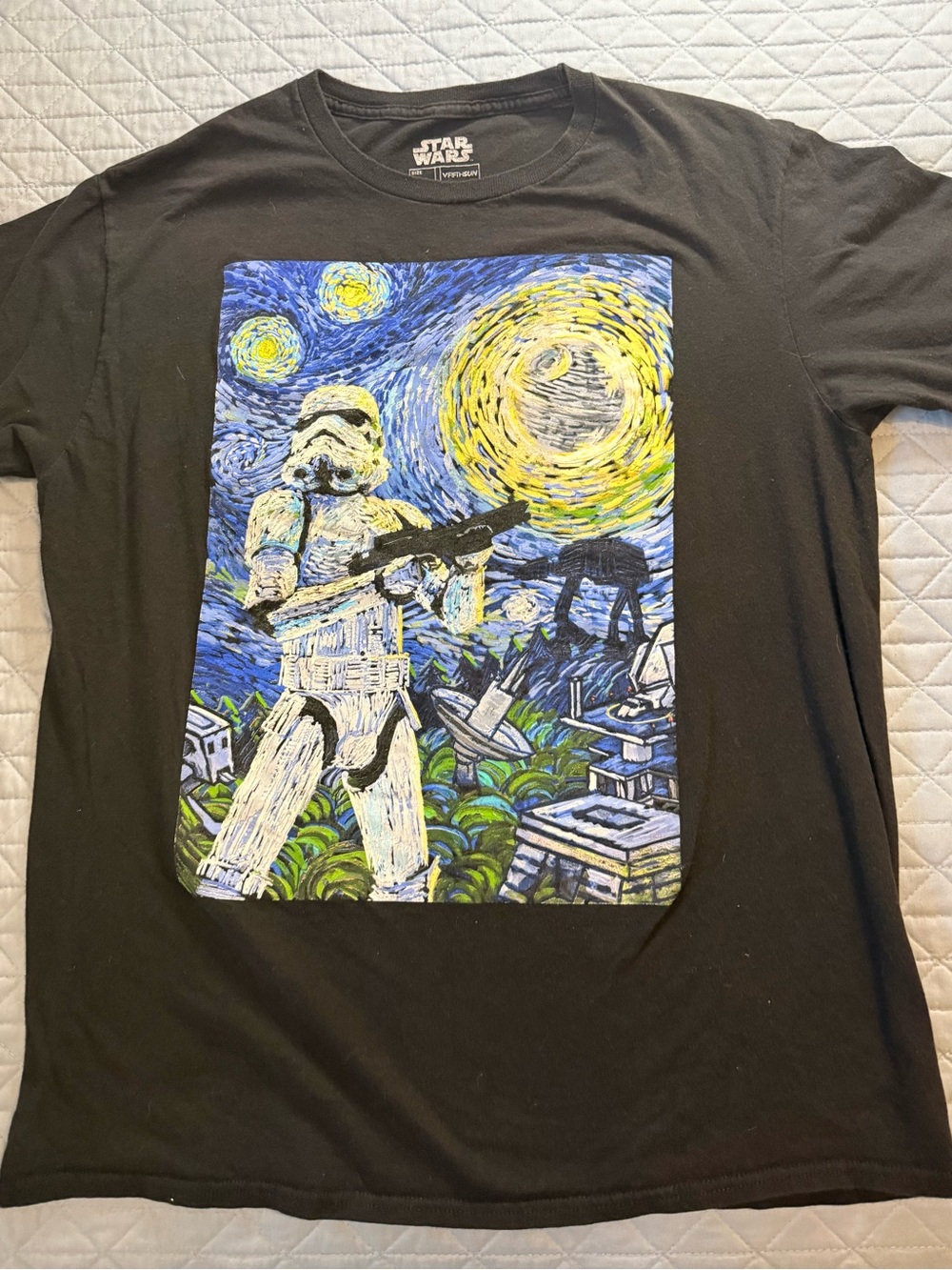 Star Wars Black Tee with Blue and Yellow Van Gogh Stormtrooper Art